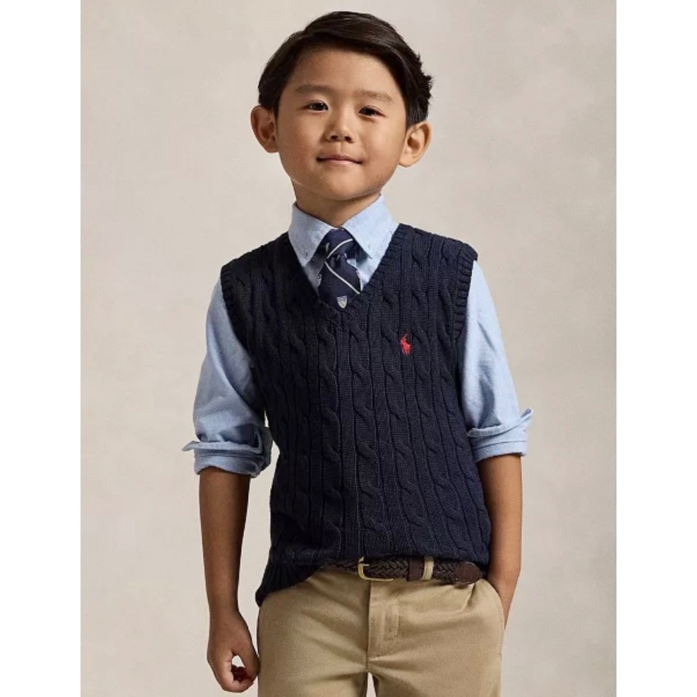 Polo Ralph Lauren Cable Knit Sweater Vest Boys Size 8 Navy Blue Preppy